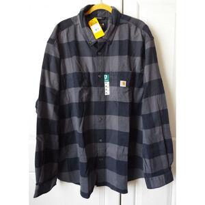 CARHARTT Shirt Mens 3XL Dark Blue Plaid Shacket Flannel Rugged Flex Country NWT